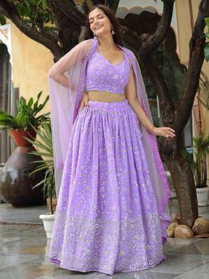 Astonishing Lavender Embroidered Georgette Bridesmaid Lehenga Choli Ethnic Lehenga 5