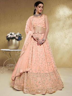 Awesome Pink Sequins Embroidered Georgette Bridesmaid Wedding Lehenga Lehenga Choli 1