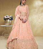 Awesome Pink Sequins Embroidered Georgette Bridesmaid Wedding Lehenga Lehenga Choli