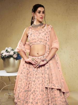 Awesome Pink Sequins Embroidered Georgette Bridesmaid Wedding Lehenga Lehenga Choli 2