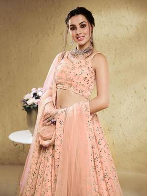 Awesome Pink Sequins Embroidered Georgette Bridesmaid Wedding Lehenga Lehenga Choli 3
