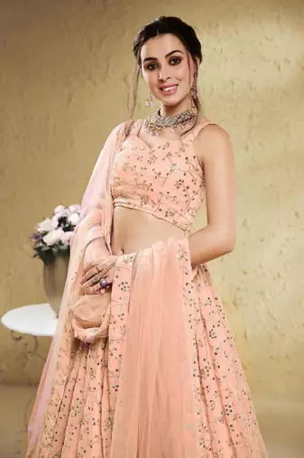 Awesome Pink Sequins Embroidered Georgette Bridesmaid Wedding Lehenga Lehenga Choli