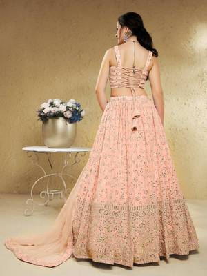 Awesome Pink Sequins Embroidered Georgette Bridesmaid Wedding Lehenga Lehenga Choli 4