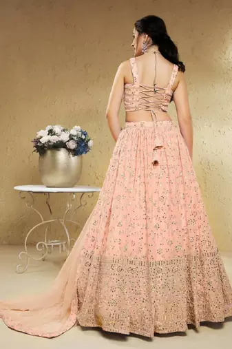 Awesome Pink Sequins Embroidered Georgette Bridesmaid Wedding Lehenga Lehenga Choli
