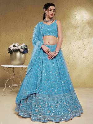 Sky Blue Georgette Thread and Sequin Work Lehenga Choli 1
