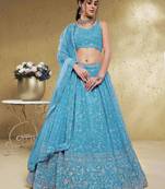 Sky Blue Georgette Thread and Sequin Work Lehenga Choli