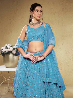 Sky Blue Georgette Thread and Sequin Work Lehenga Choli 2