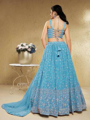 Sky Blue Georgette Thread and Sequin Work Lehenga Choli 4