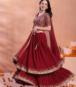  Maroon Sequins Georgette Party Wear Ethnic Lehenga Choli