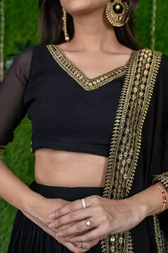 Glorious Black Embroidered Georgette Festive Wear Ethnic Lehenga Choli Set