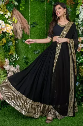 Glorious Black Embroidered Georgette Festive Wear Ethnic Lehenga Choli Set