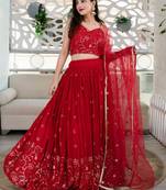Alluring Red Sequins Embroidered Georgette Indian Wedding Ethnic Lehenga Choli