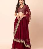 Wonderful Maroon Sequins Georgette Party Wear Wedding Lehenga Choli 