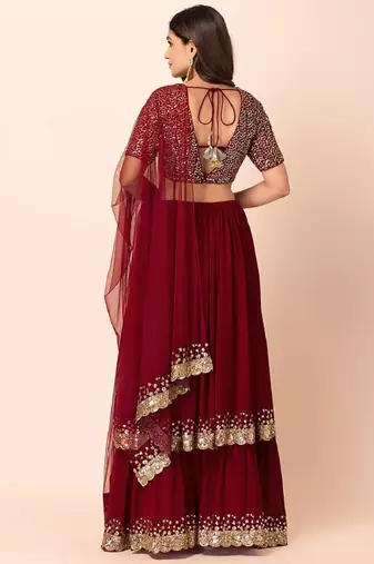Wonderful Maroon Sequins Georgette Party Wear Wedding Lehenga Choli 