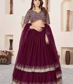 wine sequins georgette indian designer wedding lehenga dress