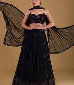  Black Embroidered Georgette Wedding Festive Wear Indian Lehenga
