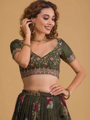 Stunning green floral digital organza festival wedding lehenga choli 2
