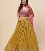 Mustard Sequins Embroidered Georgette Indian Wedding Haldi Wear Lehenga Choli