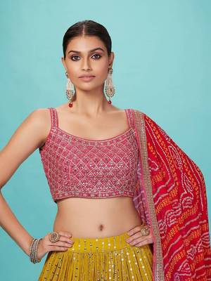 Alluring Yellow Sequins Embroidered Georgette Indian Marriage Haldi Wear Lehenga Choli With Dupatta 2