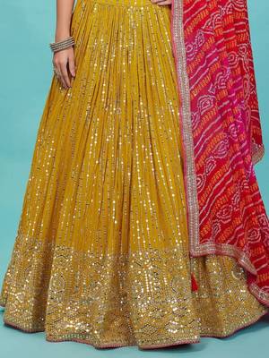 Alluring Yellow Sequins Embroidered Georgette Indian Marriage Haldi Wear Lehenga Choli With Dupatta 3