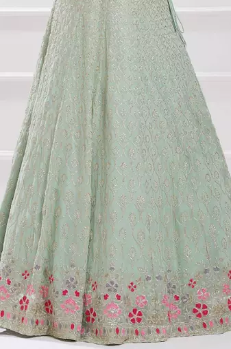  Light-Green Sequins Georgette Traditional Lehenga Choli Net Lehenga