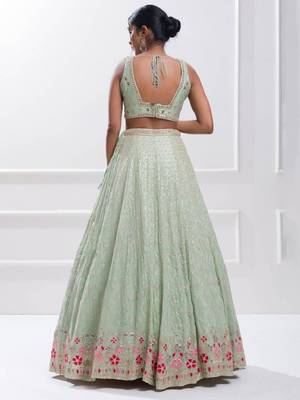  Light-Green Sequins Georgette Traditional Lehenga Choli Net Lehenga 4