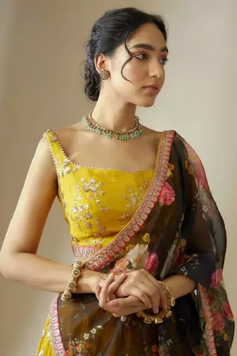 Yellow Georgette Sequins Lehenga Choli