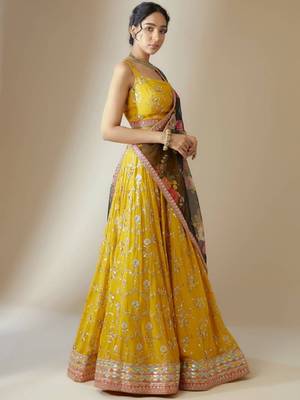 Yellow Georgette Sequins Lehenga Choli 3