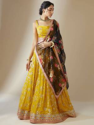 Yellow Georgette Sequins Lehenga Choli 5