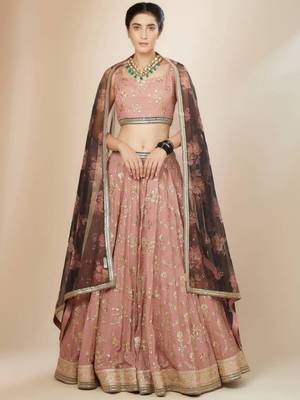  Pink Embroidered Georgette Party Wear Lehenga Choli 1