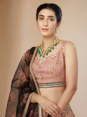  Pink Embroidered Georgette Party Wear Lehenga Choli 2