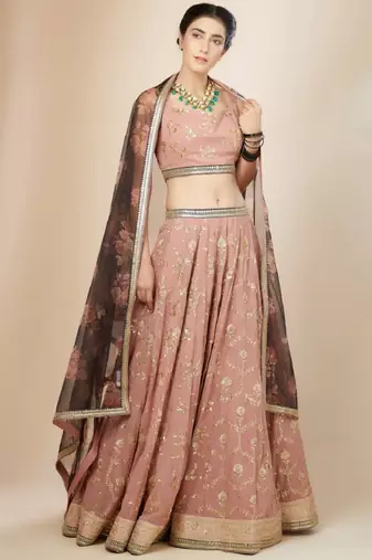  Pink Embroidered Georgette Party Wear Lehenga Choli
