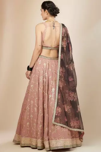  Pink Embroidered Georgette Party Wear Lehenga Choli