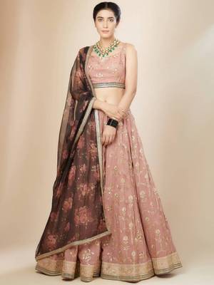  Pink Embroidered Georgette Party Wear Lehenga Choli 5
