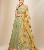  Light-Green Sequins Embroidered Georgette Indian Wedding Wear Lehenga Choli