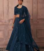 Fetching Blue Sequins Embroidered Georgette Party Wear Indian Lehenga Dress