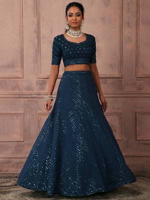Fetching Blue Sequins Embroidered Georgette Party Wear Indian Lehenga Dress 5