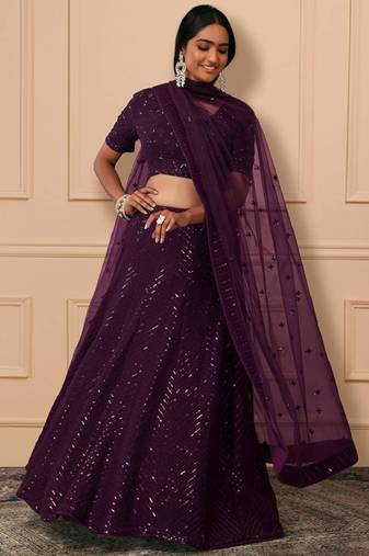 Awesome Purple Sequins Embroidered Georgette Designer Indian Lehenga Dress