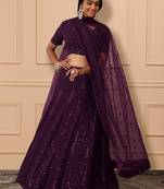 Awesome Purple Sequins Embroidered Georgette Designer Indian Lehenga Dress