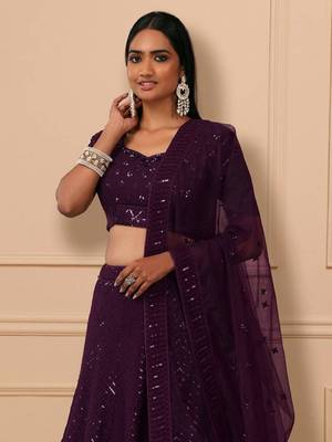 Awesome Purple Sequins Embroidered Georgette Designer Indian Lehenga Dress 2