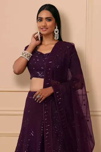 Awesome Purple Sequins Embroidered Georgette Designer Indian Lehenga Dress