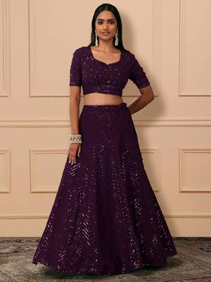 Awesome Purple Sequins Embroidered Georgette Designer Indian Lehenga Dress 3