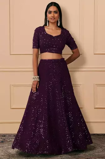 Awesome Purple Sequins Embroidered Georgette Designer Indian Lehenga Dress