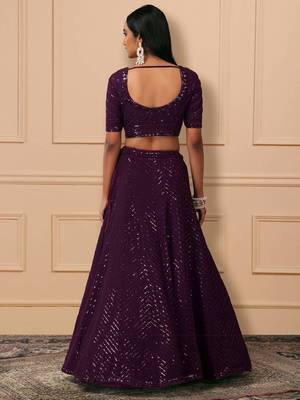 Awesome Purple Sequins Embroidered Georgette Designer Indian Lehenga Dress 4