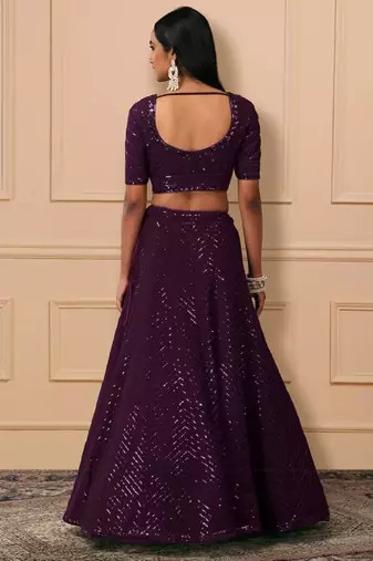 Awesome Purple Sequins Embroidered Georgette Designer Indian Lehenga Dress