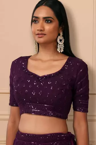 Awesome Purple Sequins Embroidered Georgette Designer Indian Lehenga Dress