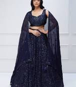 Navy Blue Sequins Embroidered Georgette Party Wear Indian Lehenga Dress