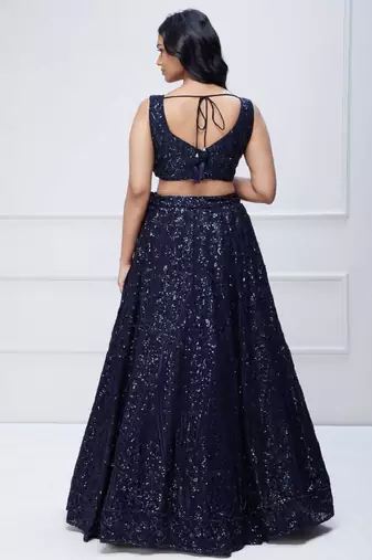  Navy Blue Sequins Embroidered Georgette Party Wear Indian Lehenga Dress