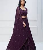 Purple Sequins Embroidered Georgette Wedding Indian Lehenga Dress