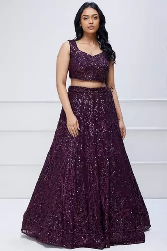 Purple Sequins Embroidered Georgette Wedding Indian Lehenga Dress